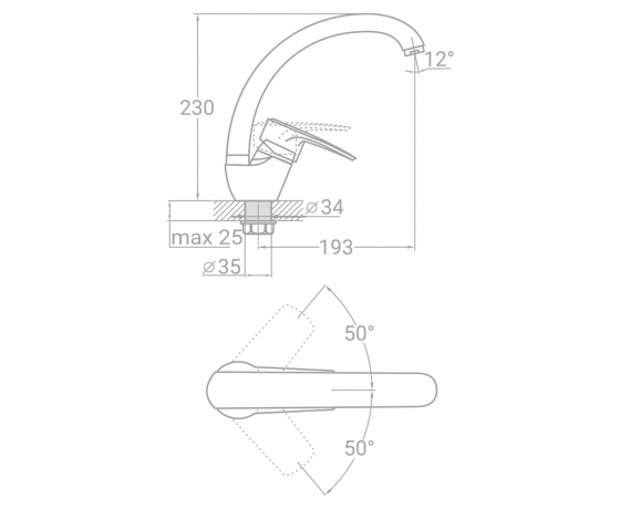 Фото 3 - Смеситель SM Ø40 для кухни гусак ухо на гайке TAU (SM-4B144C)