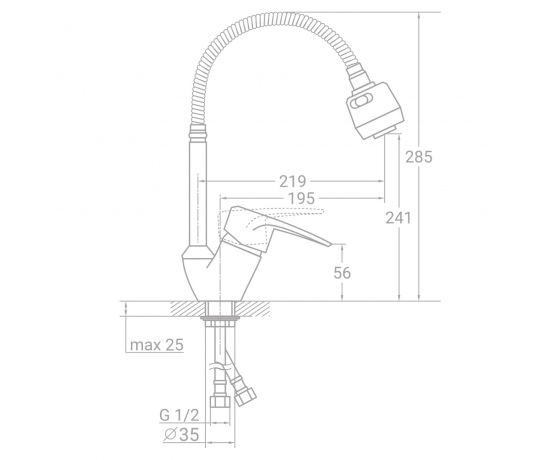 Фото 3 - Смеситель SM Ø40 для кухни гусак гофрированный на гайке TAU (SM-4B644C)