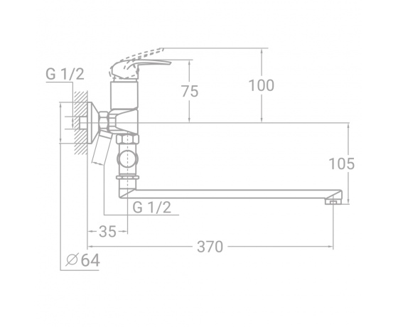 Фото 4 - Смеситель TN Ø35 для ванны гусак прямой 350мм дивертор выносной картриджный TAU (TN-3C242C)