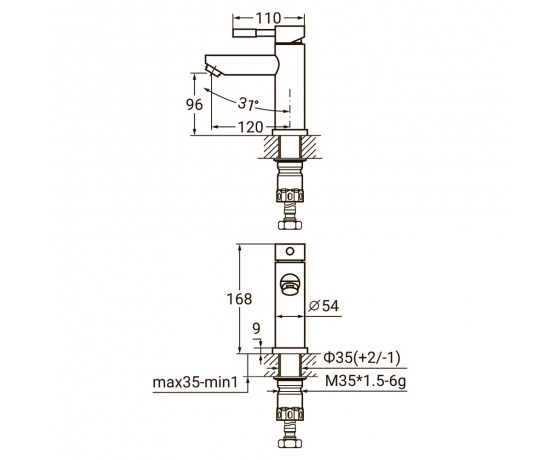 Фото 3 - Смеситель KT Ø35 для раковины литой на гайке SS AQUATICA (KT-1A170P)