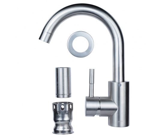 Фото 4 - Смеситель KT Ø35 для раковины гусак изогнутый на гайке SS AQUATICA (KT-1A270P)