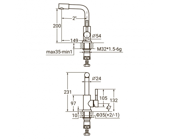 Фото 3 - Смеситель KT Ø35 для раковины Г-гусак на гайке SS AQUATICA (KT-1A370P)