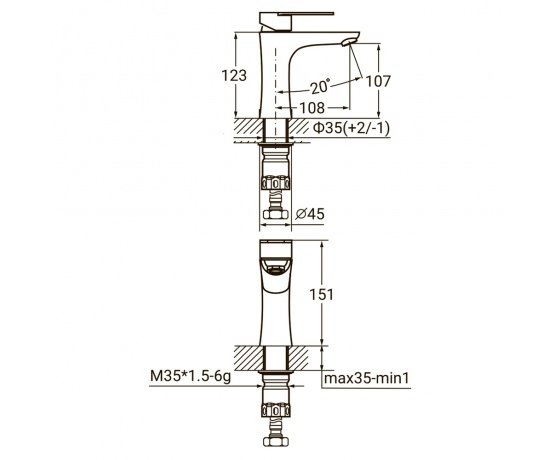 Фото 3 - Смеситель HT Ø35 для раковины литой на гайке SS AQUATICA (HT-1A171P)