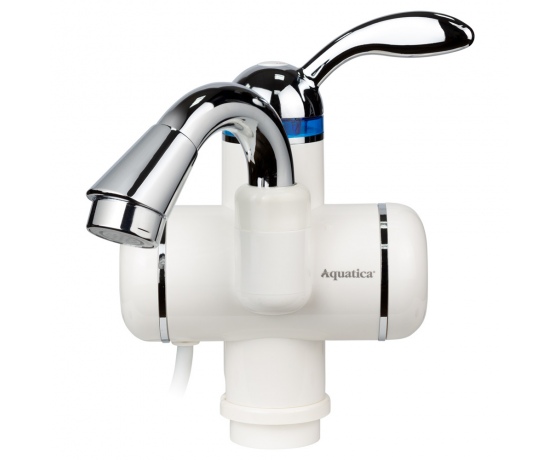 Фото 2 - Кран-водонагреватель проточный LZ 3.0кВт 0,4-5бар для раковины гусак изогнутый на гайке AQUATICA (LZ-5A111W)