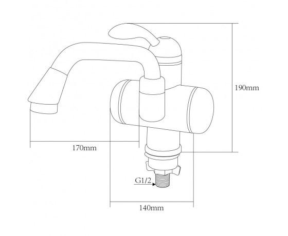 Фото 4 - Кран-водонагреватель проточный LZ 3.0кВт 0,4-5бар для раковины гусак изогнутый длинный на гайке AQUATICA (LZ-5A211W)