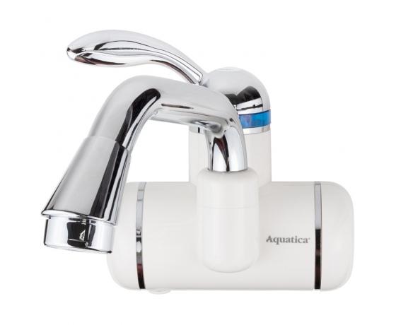 Фото 2 - Кран-водонагреватель проточный LZ 3.0кВт 0,4-5бар для раковины гусак изогнутый длинный настенный AQUATICA (LZ-6A211W)