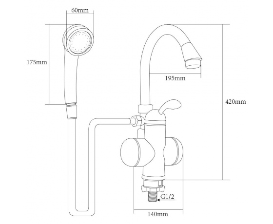 Фото 4 - Кран-водонагреватель проточный LZ 3.0кВт 0,4-5бар для ванны гусак ухо на гайке AQUATICA (LZ-6C111W)