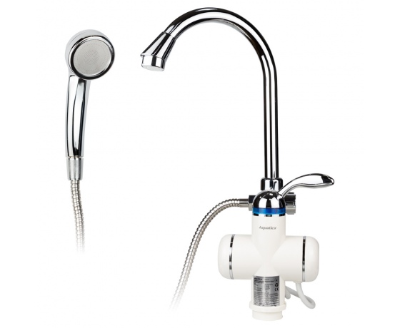 Фото 2 - Кран-водонагреватель проточный LZ 3.0кВт 0,4-5бар для ванны гусак ухо на гайке AQUATICA (LZ-6C111W)