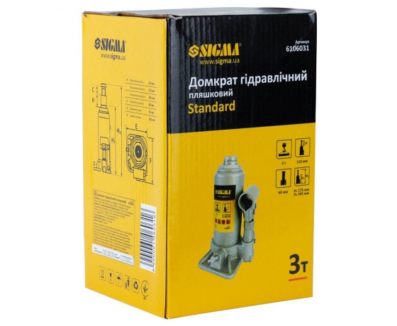 Фото 5 - Домкрат гидравлический бутылочный 3т H 175-345мм Standard SIGMA (6106031)