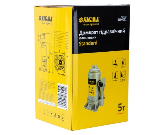 Фото 5 - Домкрат гидравлический бутылочный 5т H 185-355мм Standard SIGMA (6106051)