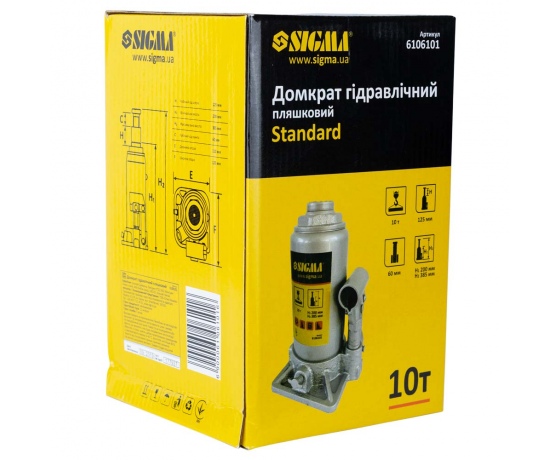 Фото 5 - Домкрат гидравлический бутылочный 10т H 200-385мм Standard SIGMA (6106101)