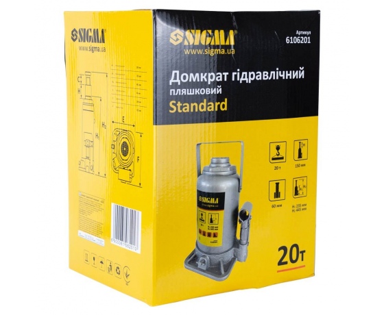 Фото 5 - Домкрат гидравлический бутылочный 20т H 235-445мм Standard SIGMA (6106201)