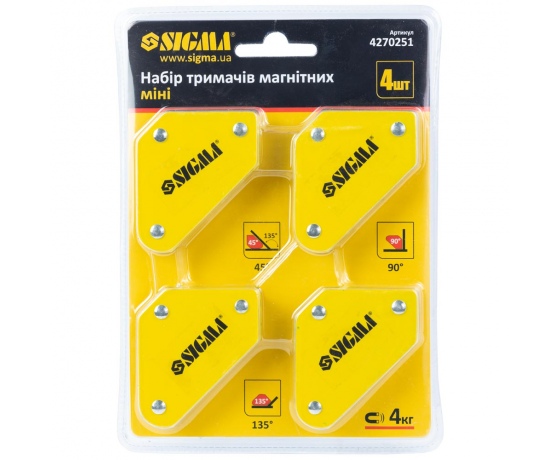 Фото 5 - Набор держателей магнитных мини 4кг 52×20×40×16×38мм (45,90,135°) 4шт SIGMA (4270251)