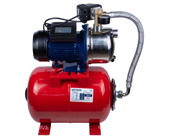 Фото 4 - Станция 0.75кВт Hmax 42м Qmax 50л/мин (самовсасывающий насос нерж) 24л Украина WETRON (775052/24)