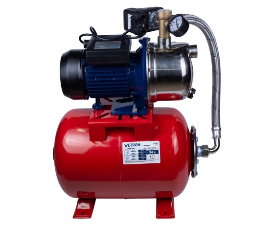 Фото 5 - Станция 1.1кВт Hmax 48м Qmax 60л/мин (самовсасывающий насос нерж) 24л Украина WETRON (775054/24)