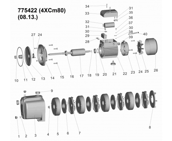 Фото 4 - Насос центробежный многоступенчатый 0.6кВт Hmax 50м Qmax 80л/мин LEO (775422)