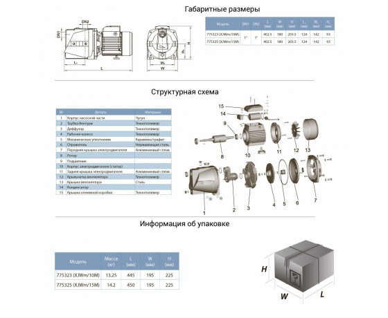 Фото 4 - Насос центробежный самовсасывающий 0.75кВт Hmax 46м Qmax 90л/мин LEO (775323)