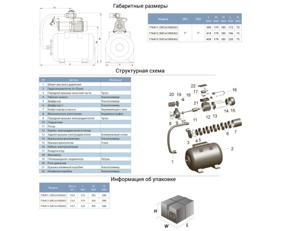 Фото 3 - Станция 0.6кВт Hmax 35м Qmax 80л/мин (многоступ. насос) 24л LEO (776411)