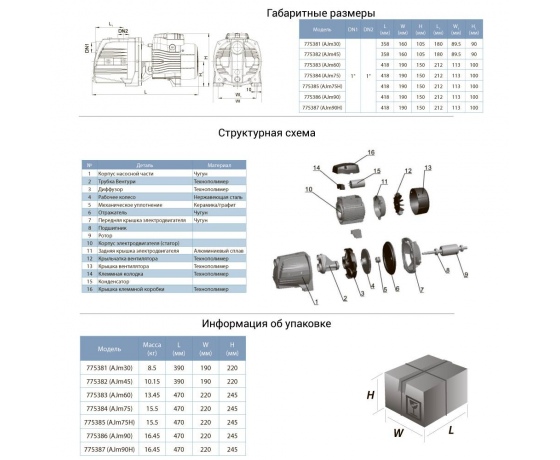 Фото 3 - Насос центробежный самовсасывающий 0.9кВт Hmax 48м Qmax 85л/мин LEO 3.0 (775386)
