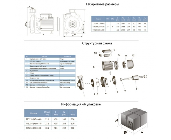 Фото 3 - Насос центробежный 2.2кВт Hmax 34м Qmax 500л/мин LEO (775255)