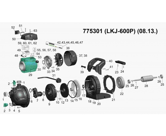 Фото 3 - Насос центробежный самовсасывающий 0.6кВт Hmax 35м Qmax 50л/мин LEO (775301)