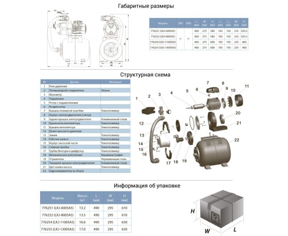 Фото 3 - Станция 0.6кВт Hmax 35м Qmax 50л/мин (самовсасывающий насос нерж) 24л LEO (776251)