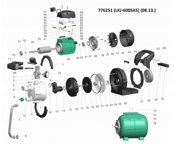 Фото 4 - Станция 0.6кВт Hmax 35м Qmax 50л/мин (самовсасывающий насос нерж) 24л LEO (776251)