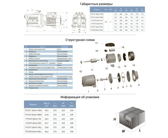 Фото 4 - Насос центробежный самовсасывающий 1.1кВт Hmax 60м Qmax 60л/мин LEO 3.0 (775371)