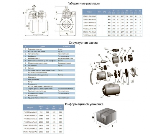 Фото 3 - Станция 0.45кВт Hmax 41м Qmax 45л/мин (самовсасывающий насос) 24л LEO 3.0 (776382)