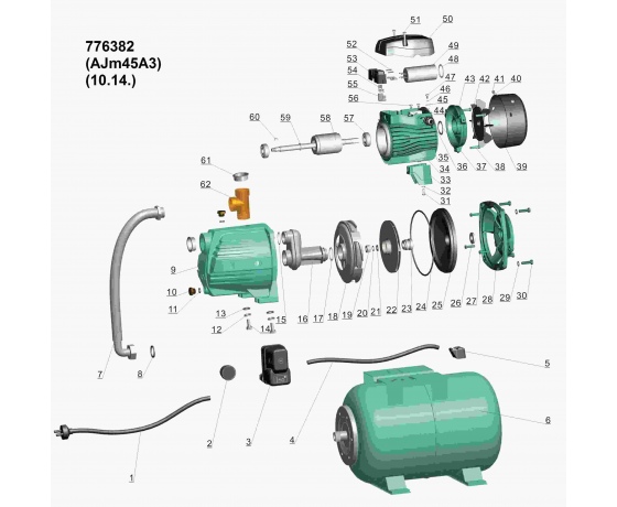 Фото 4 - Станция 0.45кВт Hmax 41м Qmax 45л/мин (самовсасывающий насос) 24л LEO 3.0 (776382)