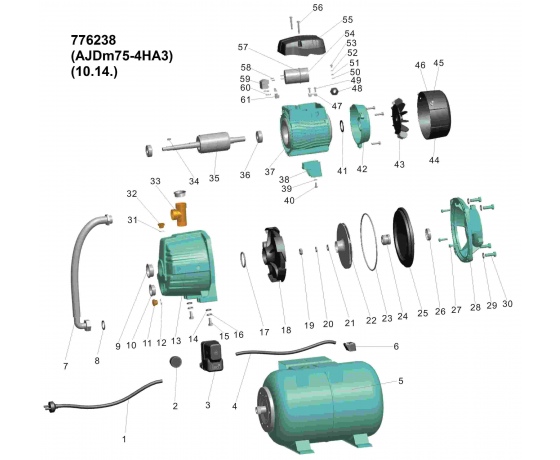 Фото 4 - Станция 0.75кВт HSmax 35м Hmax 50м Qmax 30л/мин (внеш эжектор Ø96мм) 24л LEO 3.0 (776238)