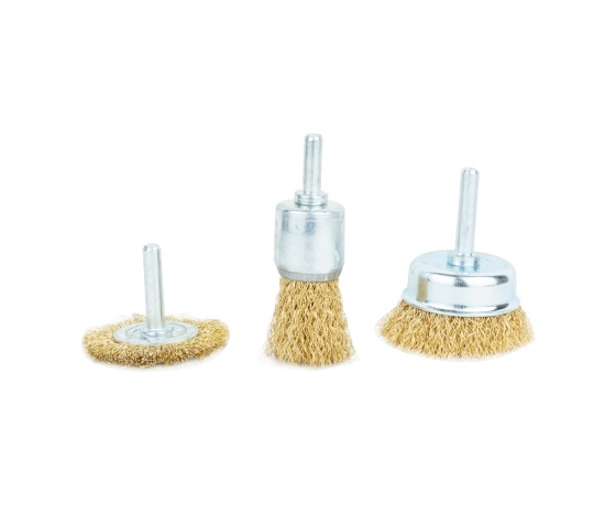 Фото 3 - Набор щеток проволочных 3шт Ø25; 50; 50мм хвостовик Ø6мм (латунированная) GRAD (9029015)
