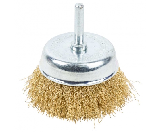 Фото 2 - Щетка проволочная чашеобразная Ø75мм хвостовик Ø6мм (латунированная) GRAD (9034075)