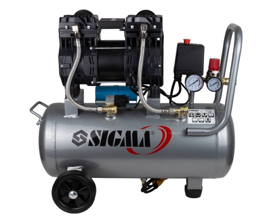 Фото 4 - Компрессор двухцилиндровый безмасляный 1.5кВт 209л/мин 8бар 30л SIGMA (7042541)