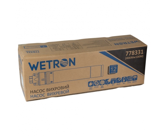 Фото 5 - Насос вихревой 0.75кВт H 58(34)м Q 45(20)л/мин Ø96мм 10м кабеля WETRON (4SKmw100M) (778331)