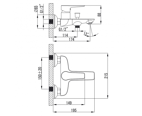 Фото 6 - Смеситель GARDA Ø35 для ванны литой CORSO (BC-1C121W) (9605203)