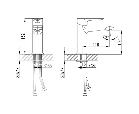 Фото 6 - Смеситель GARDA Ø35 для раковины литой на шпильке CORSO (BC-2A121W) (9605003)
