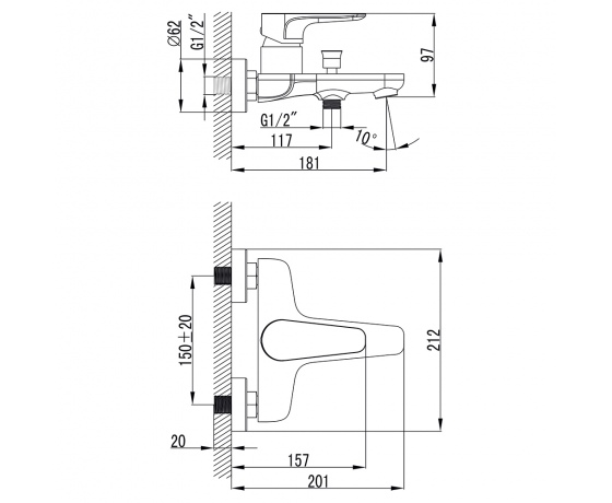 Фото 5 - Смеситель MAGGIORE Ø40 для ванны литой CORSO (BE-1C122C) (9608200)