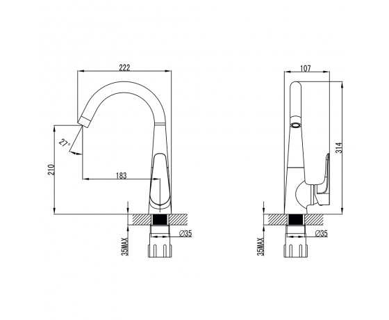 Фото 7 - Смеситель MAGGIORE Ø40 для кухни J-излив на гайке CORSO (BE-4B122C) (9608100)