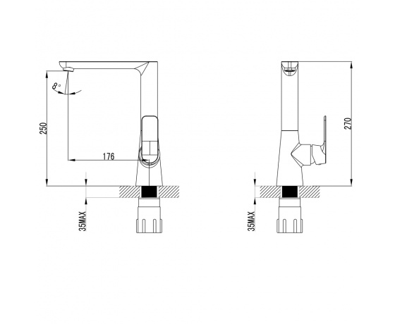 Фото 8 - Смеситель BRACCIANO Ø35 для кухни Г-излив на гайке CORSO (CF-4B236C) (9617100)