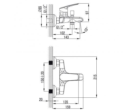 Фото 5 - Смеситель SERIO Ø35 для ванны литой CORSO (DC-1C146C) (9626200)