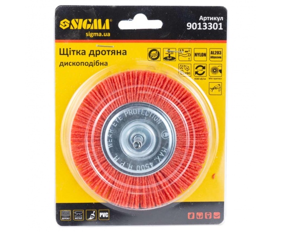 Фото 4 - Щетка проволочная дискообразная Ø100мм хвостовик Ø6мм (нейлоновая) SIGMA (9013301)