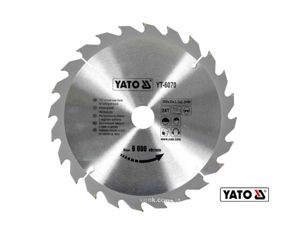 Фото 2 - Диск пиляльний по дереву YATO 250 х 30 x 3.2 x 2.2 мм 24 зубці R.P.M до 6000 1/хв id-70304