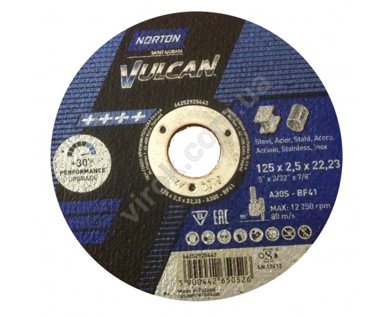 Фото 2 - Диск відрізний по металу і нержавіючій сталі NORTON VULCAN Ø=125х22.2 мм t=2.5 мм