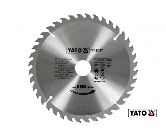 Фото 2 - Диск пиляльний по дереву YATO 210 х 30 x 3.2 x 2.2 мм 40 зубців R.P.M до 8000 1/хв