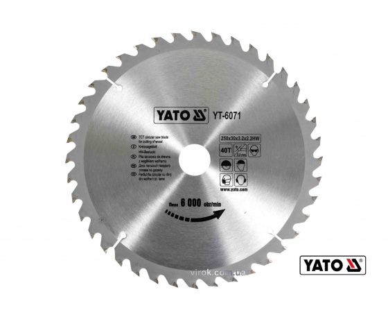 Фото 2 - Диск пиляльний по дереву YATO 250 х 30 x 3.2 x 2.2 мм 40 зубців R.P.M до 6000 1/хв
