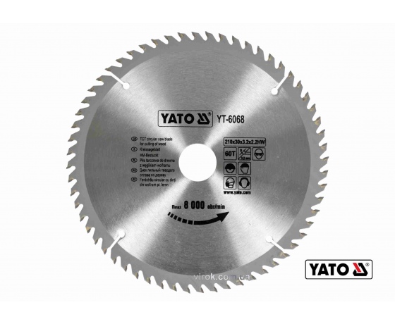 Фото 2 - Диск пиляльний по дереву YATO 210 х 30 x 3.2 x 2.2 мм 60 зубців R.P.M до 8000 1/хв