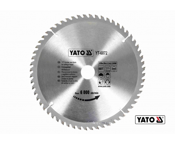 Фото 2 - Диск пиляльний по дереву YATO 250 х 30 x 3.2 x 2.2 мм 60 зубців R.P.M до 6000 1/хв