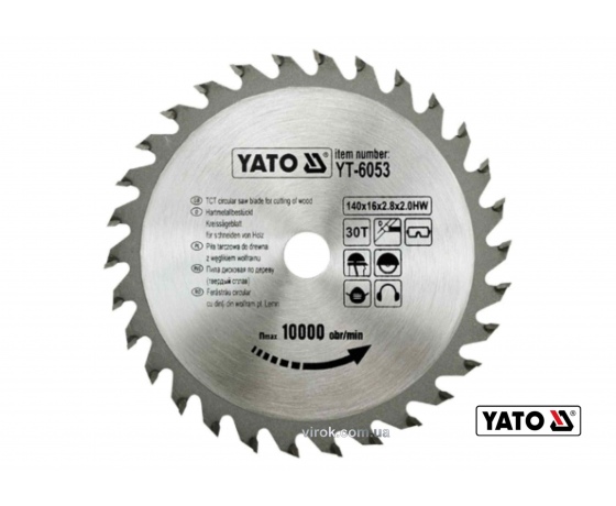 Фото 2 - Диск пиляльний по дереву YATO 140 х 16 х 2.8 х 2 мм 30 зубців R.P.M до 10000 1/хв