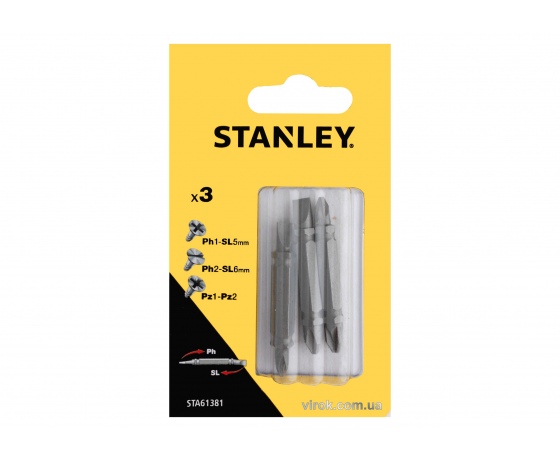 Фото 2 - Набір насадок викруткових двосторонніх STANLEY PH1-SL5 PH2-SL6 PZ1-PZ2 48 мм 3 шт